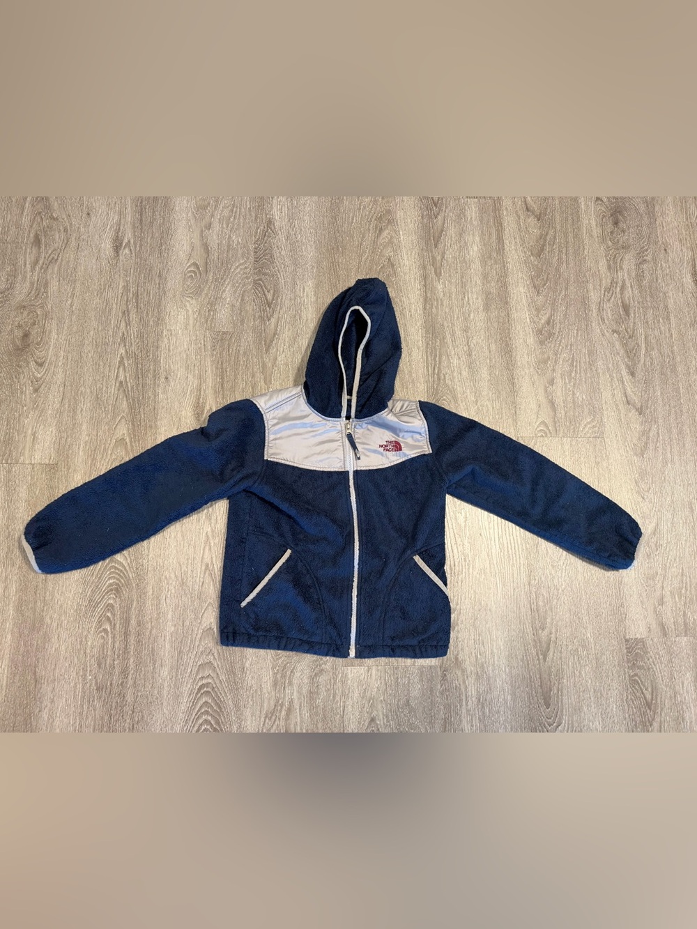 The North Face Osito Fleece  Girls Navy/gray Hooded Jacket Size Medium 10/12